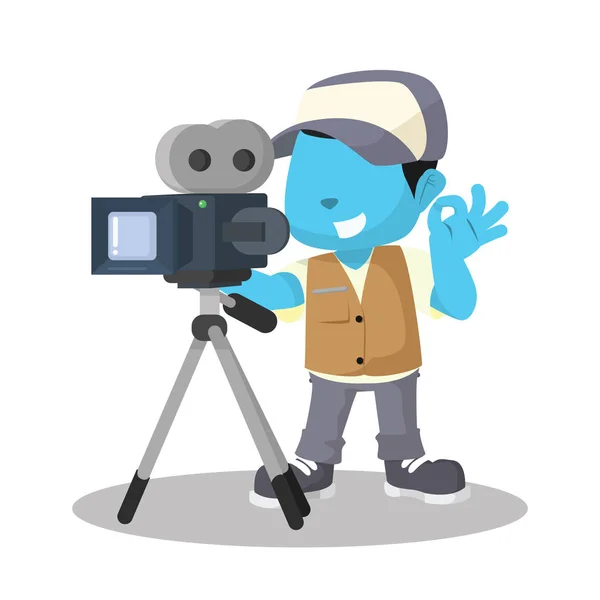 Mavi çocuk film kameraman kayıt — Stok Vektör