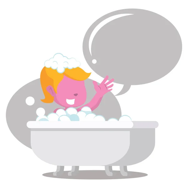 在浴缸里开朗与标注的粉红女孩 — 图库矢量图片