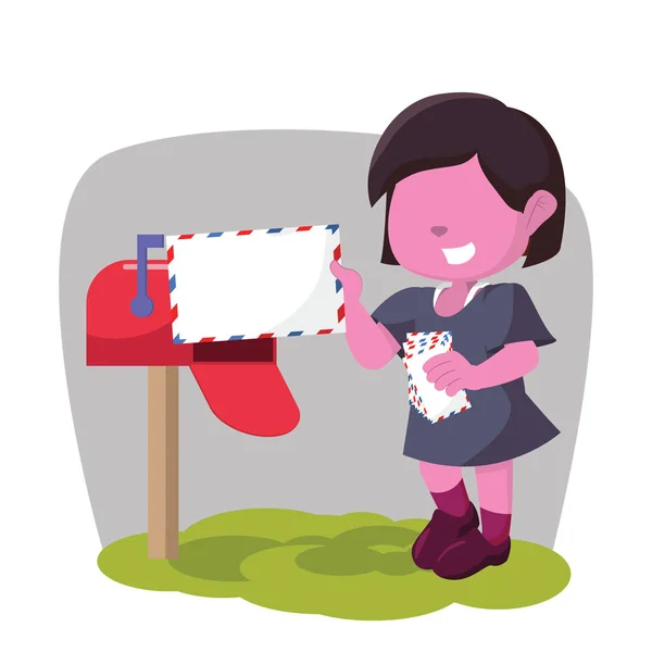 Roze meisje ontvangende brievenbus — Stockvector