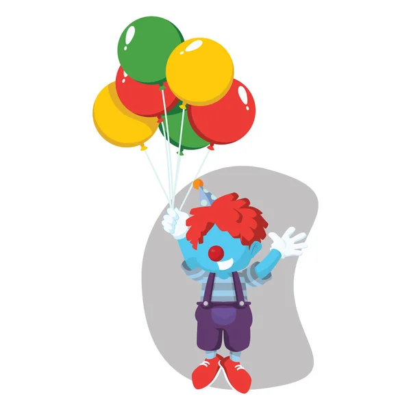 Clown bleu a volé par ballon — Image vectorielle