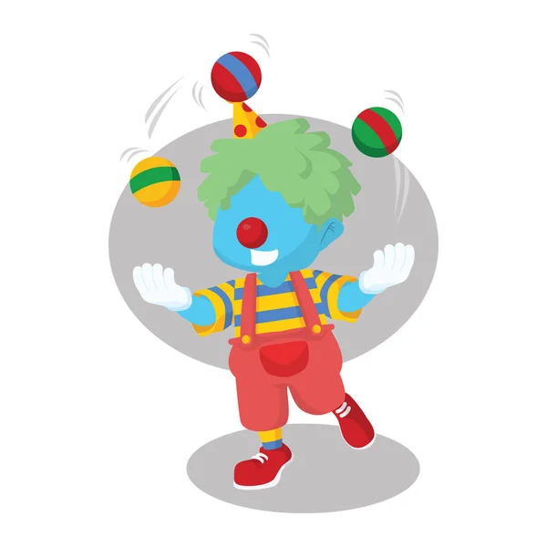 Blå pojke clown jonglering — Stock vektor