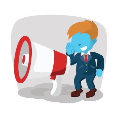 Dev megafon ile mavi iş adamı