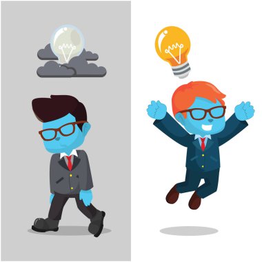 Mavi işadamı parlak fikir ve değil