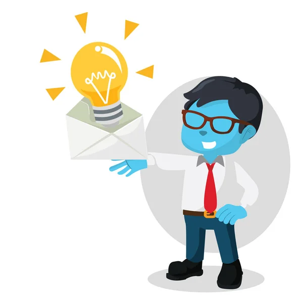 Hombre de negocios azul recibiendo correo de innovación — Archivo Imágenes Vectoriales