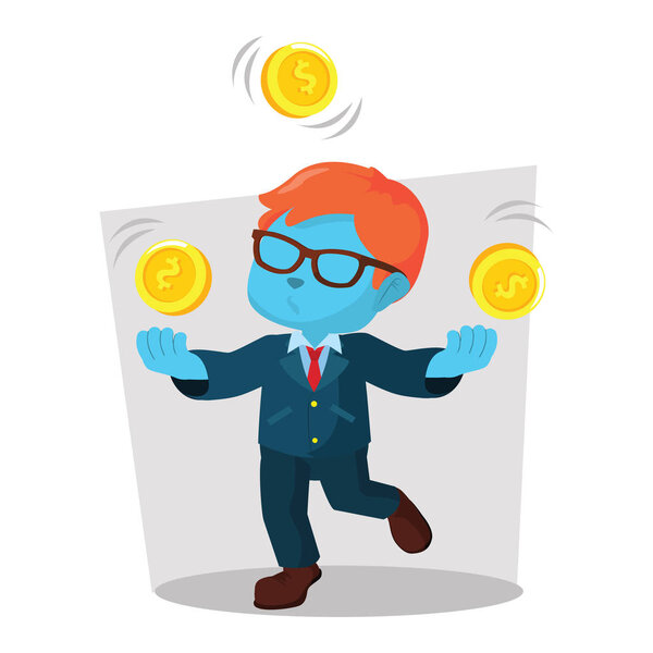 синий бизнесмен жонглирует монетой
