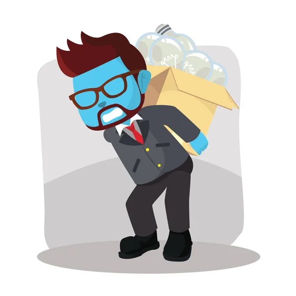 Blue businessman carrying unfunctional bulb — Stock Vector