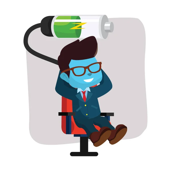 Homme d'affaires bleu relaxant recharge batterie — Image vectorielle