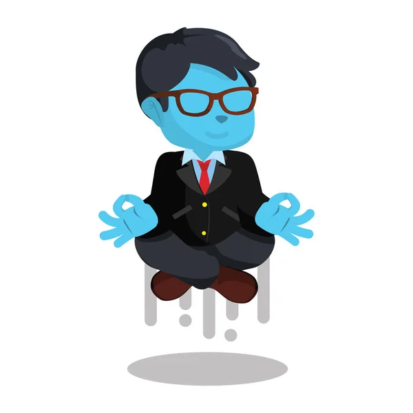 Blue businessman flying when meditating — Stock Vector