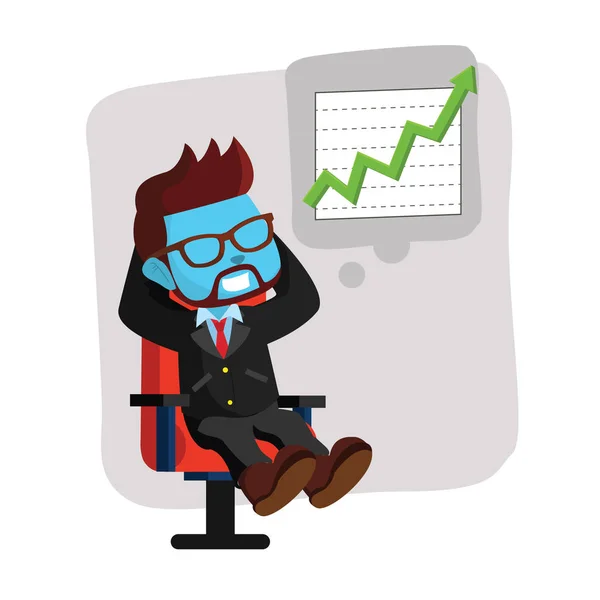 Hombre de negocios azul pensando levantando gráfico — Vector de stock