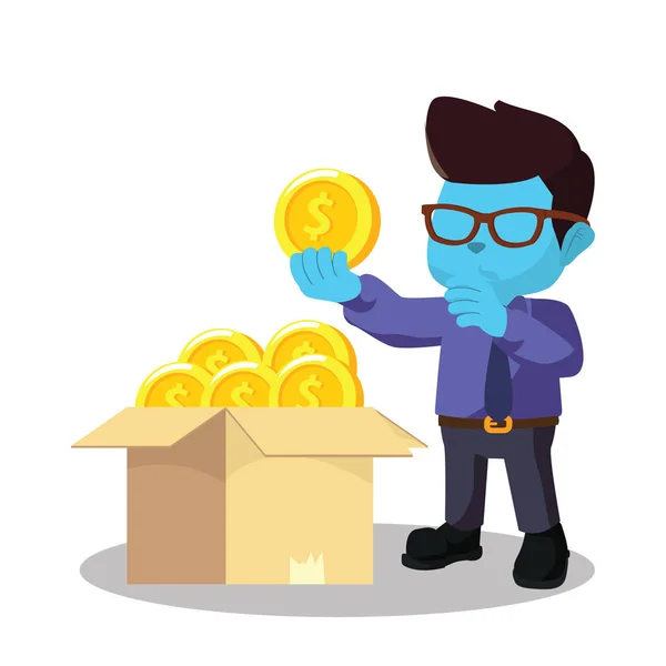 Blue businessman picking a good coin — Stock Vector