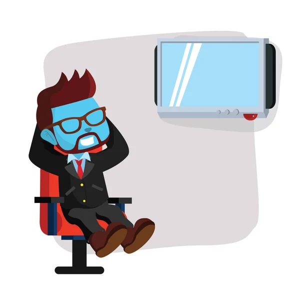 Bleu homme d'affaires regarder la télévision — Image vectorielle
