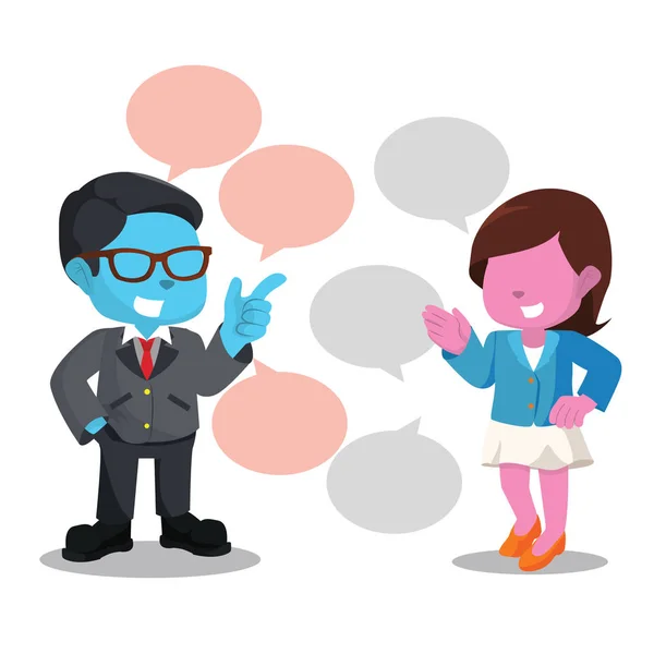 Синій бізнесмен і рожева бізнес-леді балакають — стоковий вектор