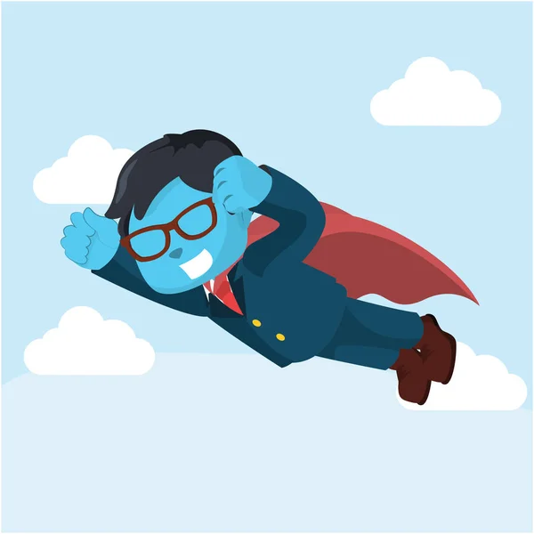 Blauer Geschäftsmann Superheld fliegt — Stockvektor