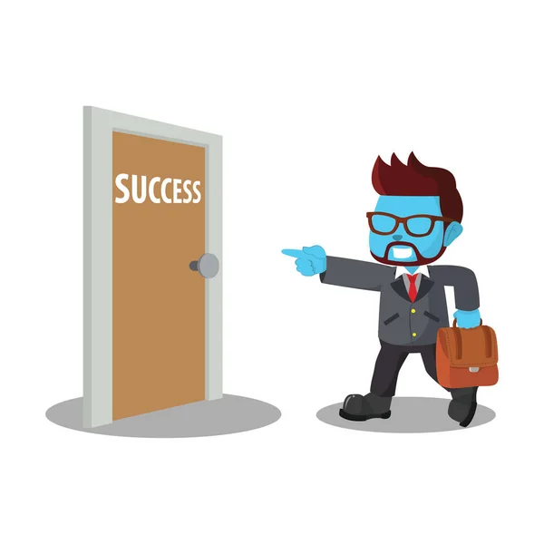 Blue businessman and success door — Stock Vector