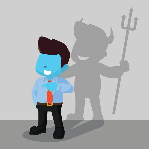 Azul homem de negócios diabo sombra — Vetor de Stock
