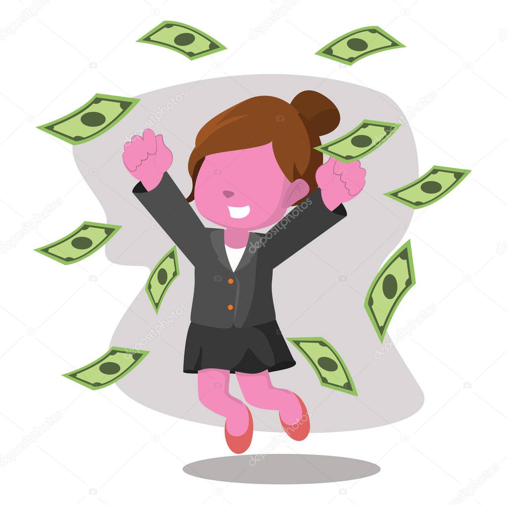 pink businesswoman raining money