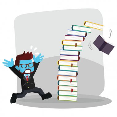 Mavi işadamı kitap düşüyor çünkü panik
