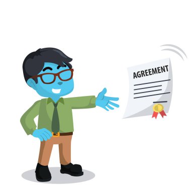 Kağıt anlaşması uçan ile mavi işadamı