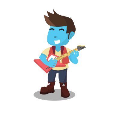 Mavi rocker gitar çalmak