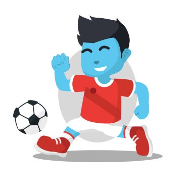 Mavi futbol oyuncusu topu ile çalışan