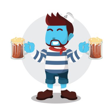 iki bira elinde tutan mavi denizci