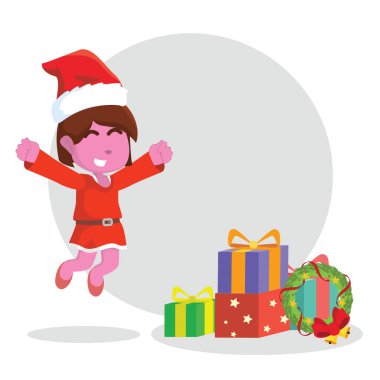 pembe kız Noel kutu için atlama