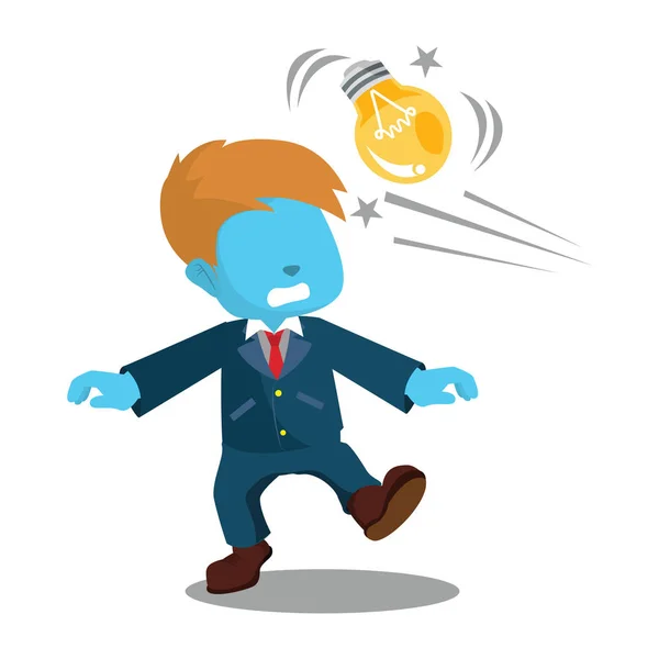 Blue Businessman Getting Hit Bulb — Stock Vector