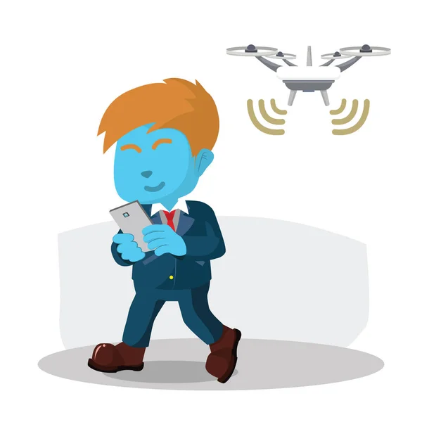 Hombre Negocios Azul Usando Wifi Drones — Vector de stock