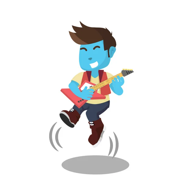 Kék Rocker Gitáros Ugrás — Stock Vector