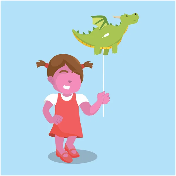 Rose Fille Avec Dragon Ballon — Image vectorielle