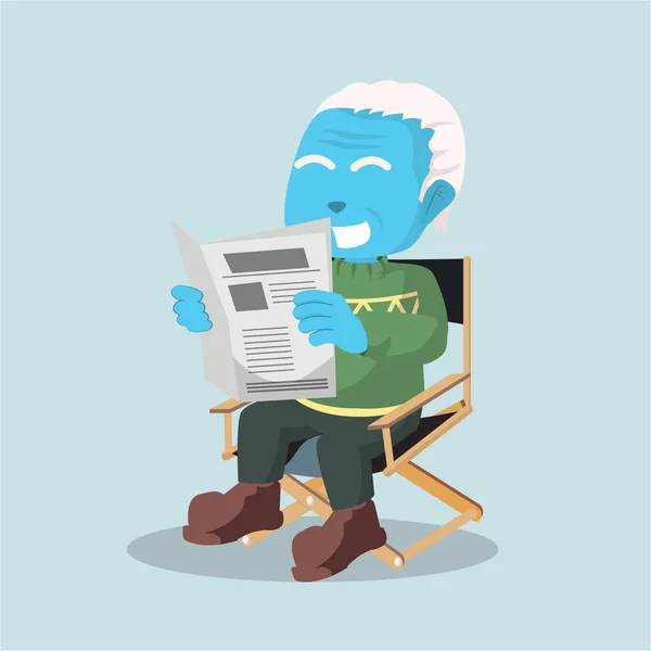 Blauwe Oude Man Lezen Van Krant — Stockvector