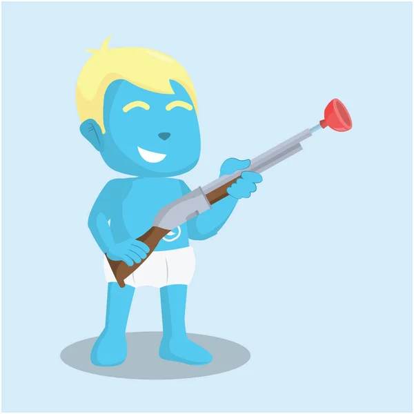 Blauer Baby Junge Mit Schrotflinte Spielzeug — Stockvektor