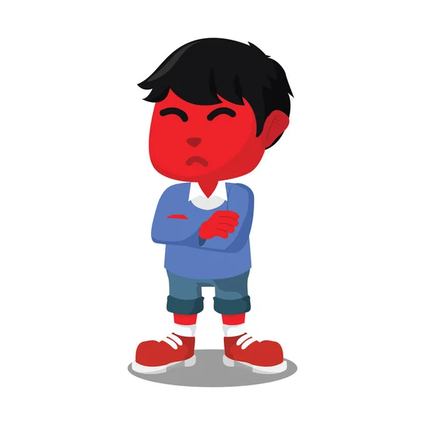 Червоний Хлопчик Розлюченим Обличчям — стоковий вектор