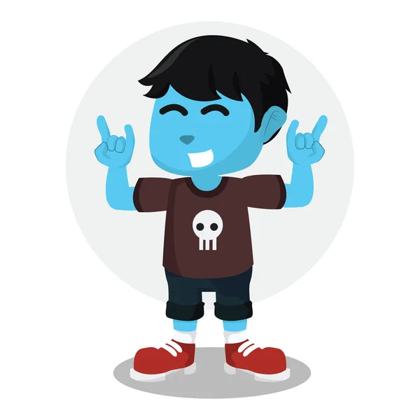 Bleu Bleu Rocker Garçon Avec Main — Image vectorielle