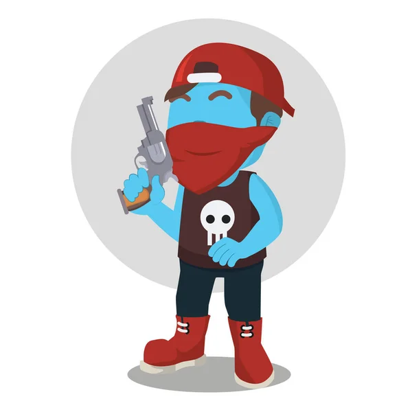 Blue Criminals Holding Gun — Stock Vector