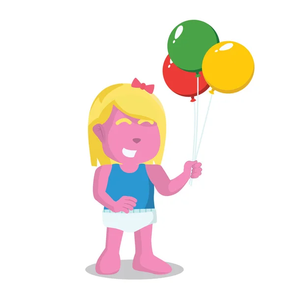 Roze Baby Meisje Bedrijf Ballon — Stockvector