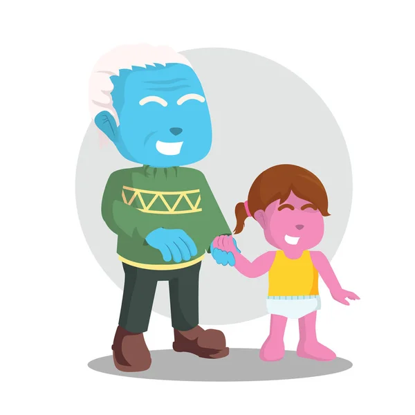 Blauwe Grootvader Met Zijn Kleinkind — Stockvector