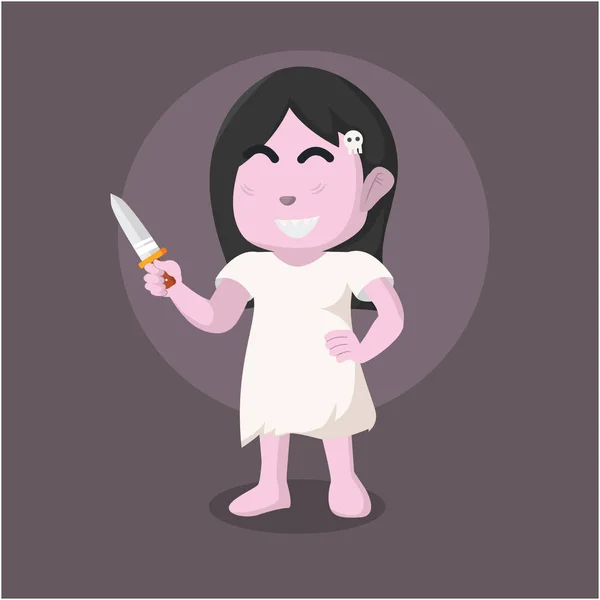 Ghost Girl Holding Knife — Stock Vector