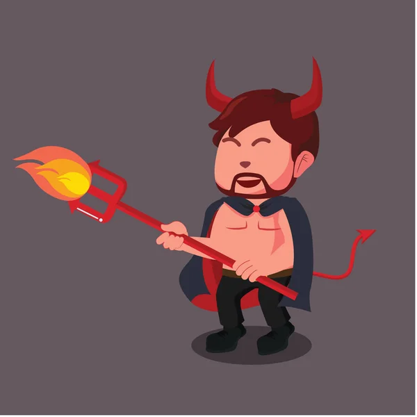 Red Demon Holding Weapon Fire — Stock Vector