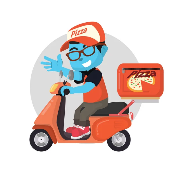 Blauwe Levering Pizza Met Scooter — Stockvector