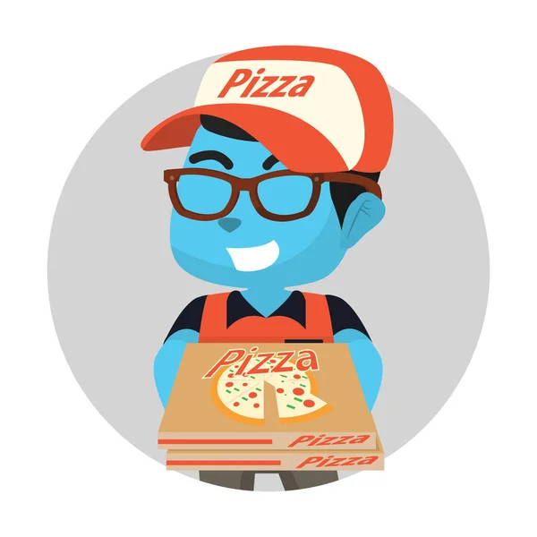 Blauwe Jongen Pizza Levering Cirkel — Stockvector