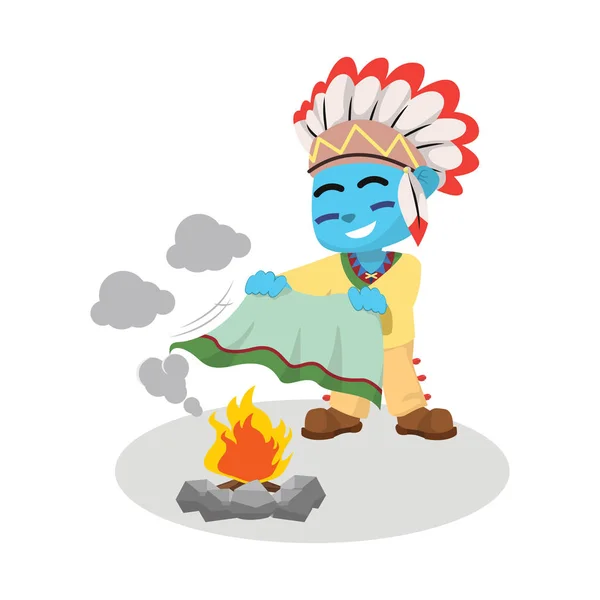 Blue Indian Boy Playing Smoke — Stock Vector