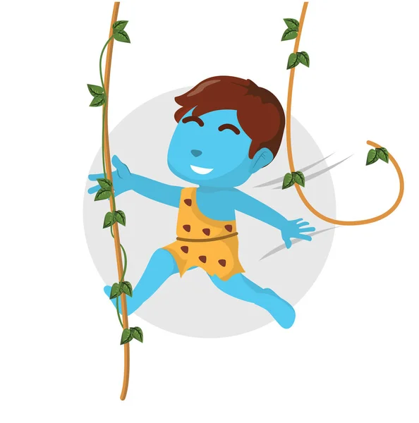 Azul Chico Usando Salvaje Hombre Personalizado Swing Bosque — Vector de stock