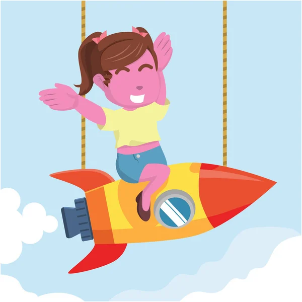 粉红色的美丽女孩快乐的双尾火箭 — 图库矢量图片