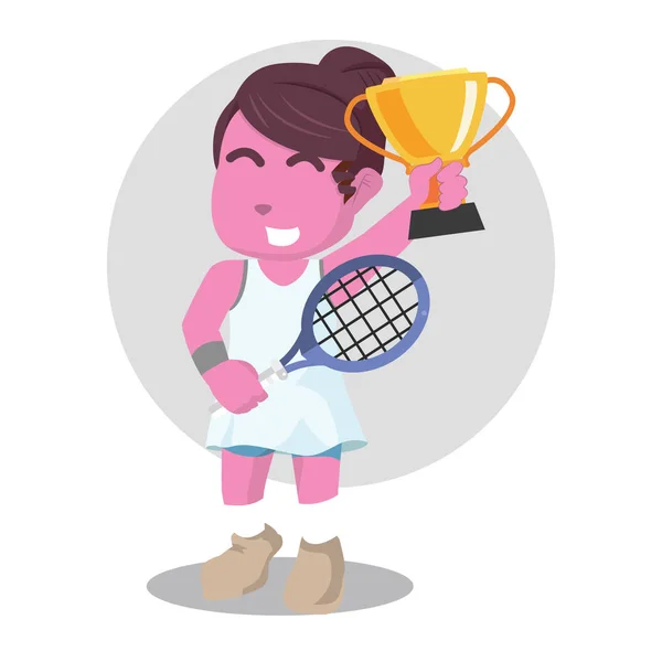 粉红女网球手捧着奖杯 — 图库矢量图片