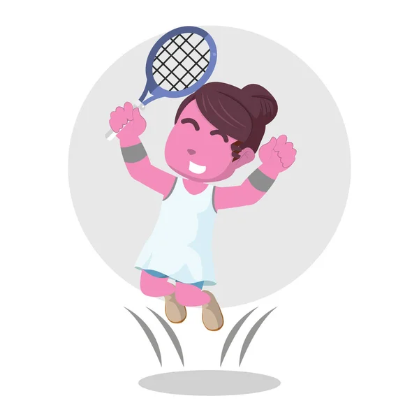 Rosa Jugador Tenis Femenino Feliz Salto — Vector de stock