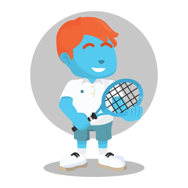 Kék Tenisz Játékos Póz — Stock Vector