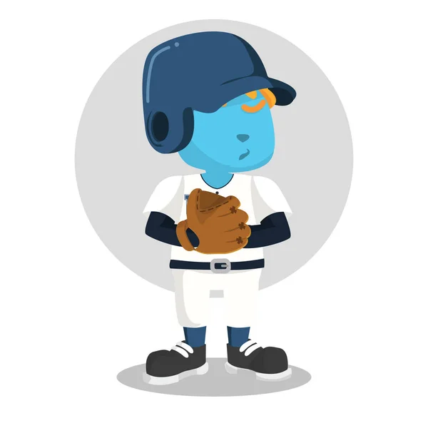 Blauer Baseballspieler Mit Handschuh — Stockvektor