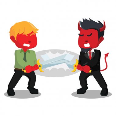 Kırmızı işadamı ile işadamı kötü kılıç kullanarak mücadele
