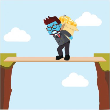 Mavi işadamı bir ampul ile ahşap bir tahta üzerinde yürüme